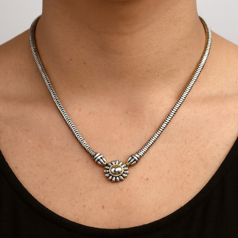 Lagos Caviar Sterling  18 Kt Gold Necklace